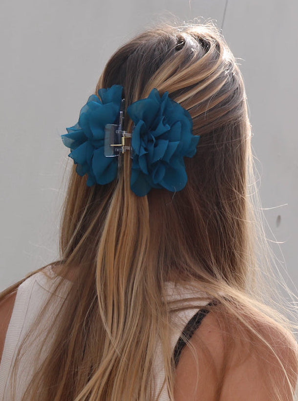 Hair Clip Flor Petróleo