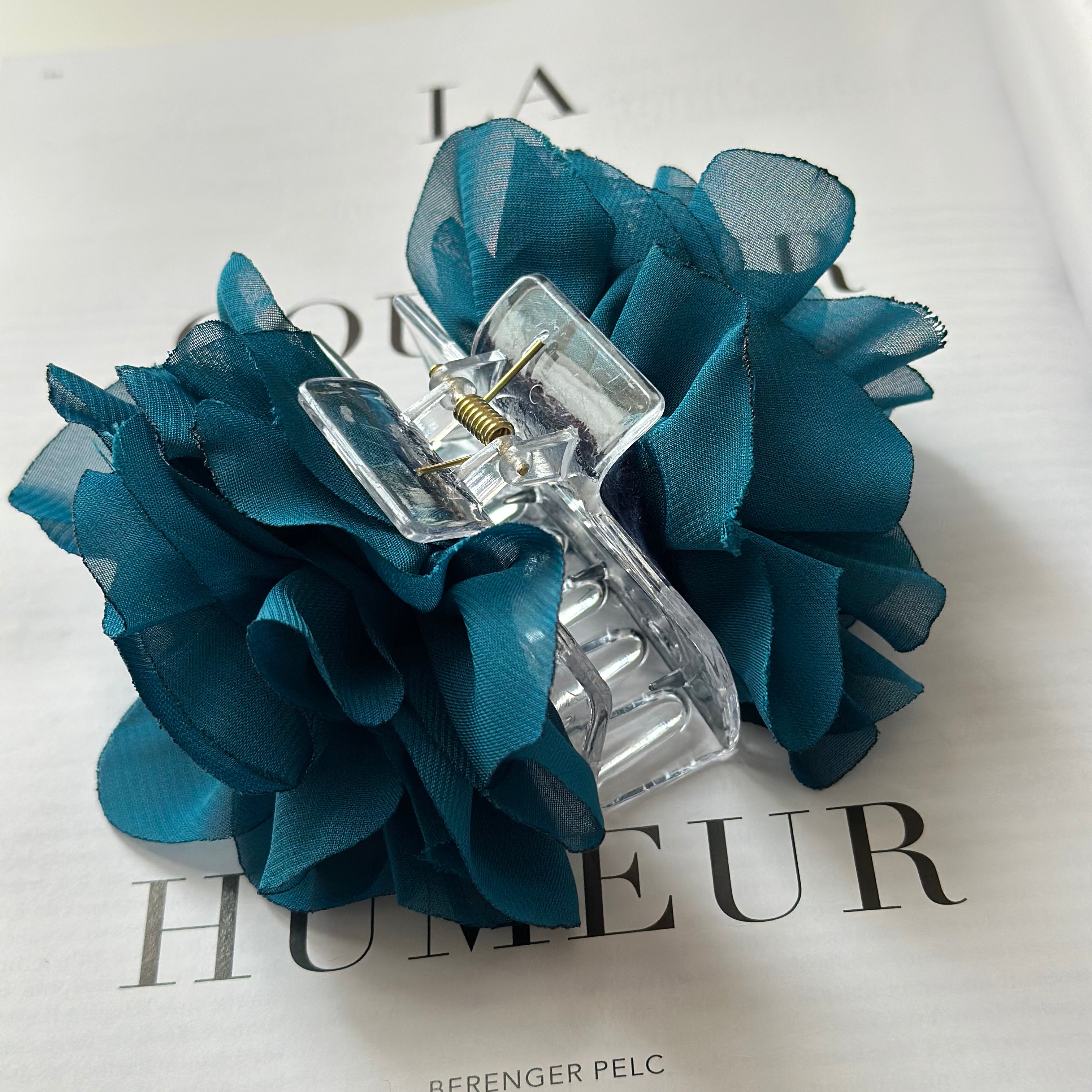 Hair Clip Flor Petróleo