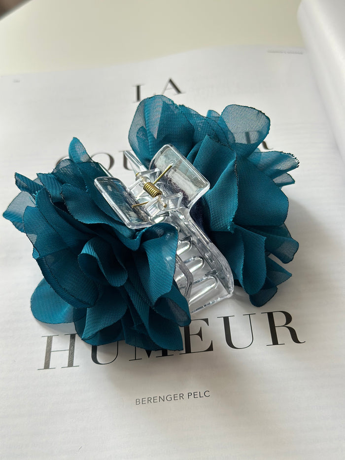 Hair Clip Flor Petróleo