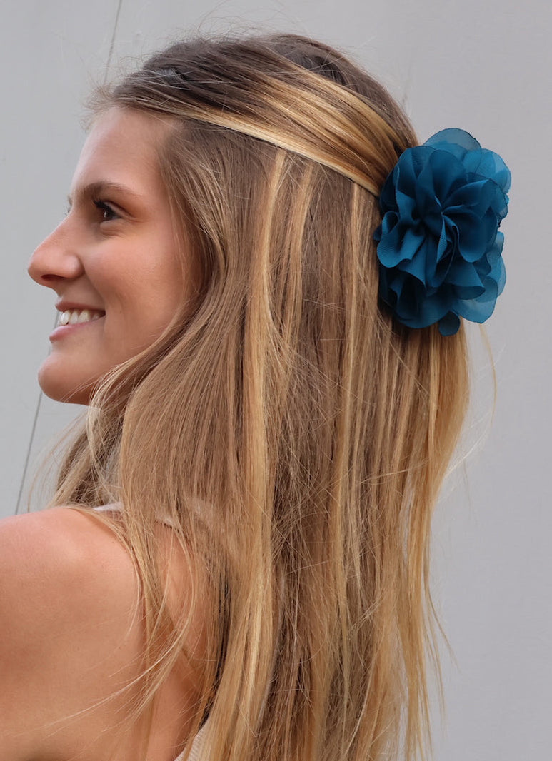 Hair Clip Flor Petróleo