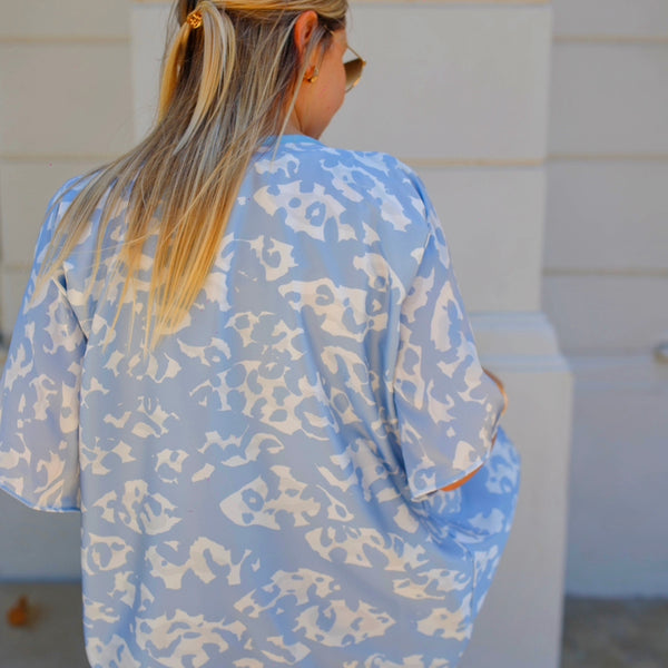 Kimono de Seda Leopard Blue