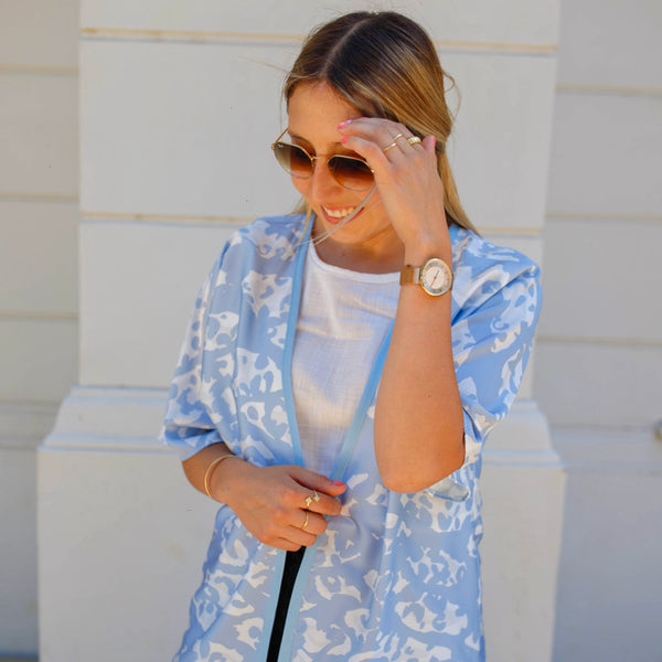 Kimono de Seda Leopard Blue