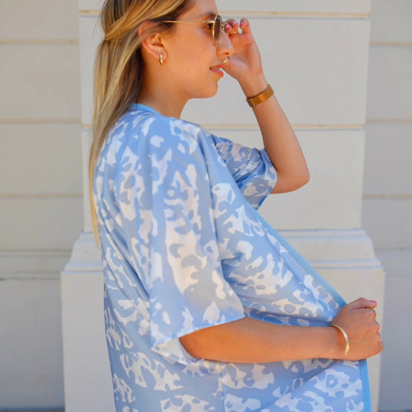 Kimono de Seda Leopard Blue